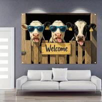 2D Funny Farm Cow Welcome Backdrop Cute Home Decoration Banner 47.2x31.5inch/120*80cm black
