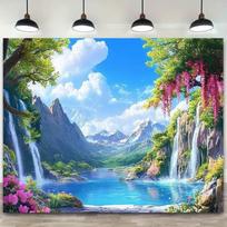 2D Anime Mountain Lake Background for Home Decor and Photoshoot 47.2x31.5inch/120*80cm