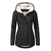 Women's Hooded Fleece Lined Parka Slim Fit British Style Zip Up Warm Mid Length Winter Cotton Coat With Pockets S