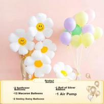 Jingtang Sunflower Smiley Balloon-Shaped Cute Aluminum Foil Baby's First Birthday Decoration Children's Photo Props Set