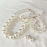 Korean Elegant Retro Pearl Necklace Women's Cross-Border Clavicle Chain Bridal Wedding Dress Accessories Neck Chain Earrings Set