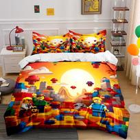 Colorful Brick World with Toy Figures Design Bedding set (1 duvet cover, 2 pillowcases, duvet not included) 135x200cm