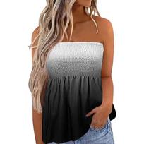 Women's Strapless Sleeveless Tube Top Slim Fit Casual Ombre Shirred Bustier Top High Stretch Summer Camisole S