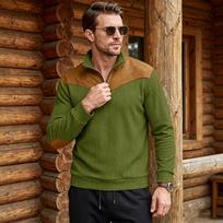 Men's Retro Half Zip Stand Collar Sweatshirt with Patchwork Long Sleeve L