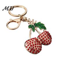 Sparkling Fruit Key Ring Double Rhinestone Cherry Keychain, Oil Dripping Green Leaf Keychain Car Ring, Decorative Accessories for Handbags Backpacks