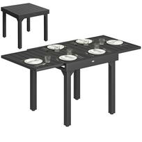 Expandable Patio Dining Table for 4-6 People, 80-160 cm Aluminium Extendable Outdoor Patio Table with Slatted Top, Black 160 x 80 x 75 cm