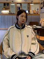 Women's Stand Collar Zip Up Baseball Jacket Loose Fit Color Striped Vintage American College Casual Long Sleeve Sweatshirt Coat M