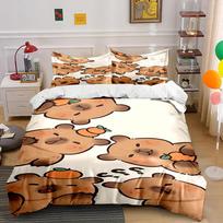 Cute Cartoon Bears with Orange Theme Bedding set (1 duvet cover, 2 pillowcases, duvet not included) 135x200cm