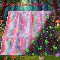 Colorful Cartoon Glow Fleece Blanket For Kids Room Decor And Comfort Rainbow Unicorn,70x100cm
