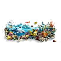 Ocean Fish Sink Area Background Wall Sticker Bathroom Wall Decoration Self-Adhesive Removable Waterproof Creative Sticker A