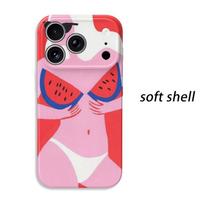 Playful Pop Art Watermelon Bikini Body Graphic Film Aesthetic Protective Shockproof Bumper Phone Case Cover For iPhone 14 15 16 Pro Max Plus IPHONE17PROMAX