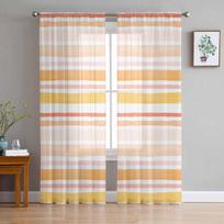Vandens spalvos oranžinės juostelės tiulio langų užuolaidos miegamajam prabangi namų puošyba užuolaidos svetainei šifono panelės 135W x 114H(cm)