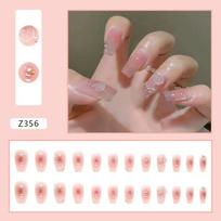 24 Pcs Light-changing Three-dimensional Relief Camellia Nail Piece Fake Nail Wearable Nail Sticker Three-dimensional Highlight Diamond Nail Piece