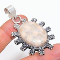 Fosilijų koralas Rankų darbo 925 svarų sterlingų sidabro Dovanų papuošalas Pakabukas 2.21  y3V60