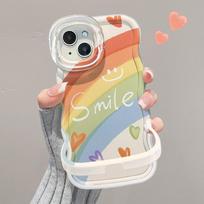 Oil Painting Smile Rainbow Suitable for IPhone16 IPhone Case 15promax Invisible Double Bracket 14 Cute 13 iphone 16