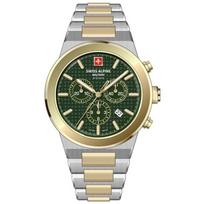 Šveicariškas Alpine Military Pioneer Chronograph Dvi spalvos Nerūdijančio plieno Žalias ciferblatas Kvarcinis 7048.9144 100M Vyriškas laikrodis