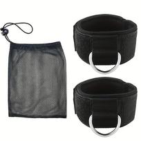 1 pora reguliuojamų dvigubos paskirties kulkšnies dirželių/riešo dirželių kabelinėms treniruokliams - su storu paminkštinimu, sintetine guma, juodi, universalūs 2pcs+1 mesh bag juoda