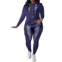 Moteriški 2 dalių netikro džinsinio audinio spaudinių komplektai Ilgomis rankovėmis viršutiniai drabužiai Kūną prigludusios kelnės Leggings Rinkiniai Seksualūs vakarėliams, klubams Sportiniai kostiumai L
