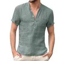 Men's Linen V Neck Bandage T Shirts Male Solid Color Long Sleeves Casual Cotton Linen T-shirt Tops M