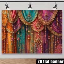 2D Ornamentuotas Indijos Užuolaidos Gobelenas - Auksiniais Karoliukais ir Brangakmeniais Papuošta Sieninė Dekoro Užuolaida 70.9x43.3inch/180*110cm black