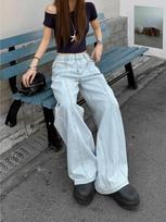 Women's Low Rise Light Wash Wide Leg Jeans Loose Fit Vintage Straight Denim Pants High Stretch Casual Trousers For Summer Daily Street Wear S