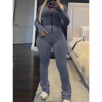 Women's Slim Fit Tracksuit Long Sleeve Zip Front Cardigan High Waist Flared Leg Pants Matching Two Piece Outfit XS