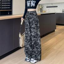 Women's High Waist Wide Leg Camo Jeans Loose Straight Denim Pants Vintage American Camouflage Slimming Casual Spring Trousers XS