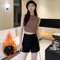 Women's High Waist Shorts Skinny Suit Shorts Fleece Lined Thick Winter Hip Lifting Casual Hot Pants XS