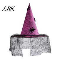 Gothic Wizard Costume Accessories Halloween Witch Hat, with Lace Mesh And Simulated Spiders, Decorative Party Supplies Style Accessory, for