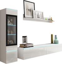 TV wall unit 180 cm, display cabinet and shelf, standing/hanging, white gloss