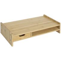 Monitor Riser Laptop PC Plinth Stand TV Computer Desktop Organiser W/ Drawer Bamboo 49 x 25.5 x 11.5 cm