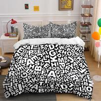 Black and White Letter Print Bedding Set Bedding set (1 duvet cover, 2 pillowcases, duvet not included) 135x200cm