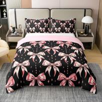 Fairy Bow Duvet Cover Queen King Size Flower Bedding Set Bedroom  Floral Quilt Cover Kids Cartoon Bow 3 Pcs with 2 Pillowcases EU Single(135x200cm)