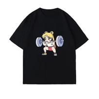 Sailor Moon Lifting Iron Fitness Women's T-Shirt Girl Children Parent-Child Summer Loose Cute Sweet Fun Short Sleeves 100cm