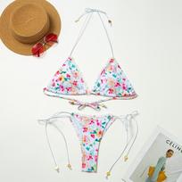 2024 European Floral Bikini with Bow Tie and Lace - High Elasticity Split Swimsuit Small