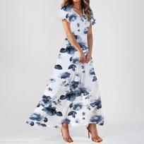 Women's Summer Dresses Casual Short Sleeve Maxi Dresses Cute Floral Maxi Dresses Wedding Guest Dresses Chiffon Flowing Dresses M