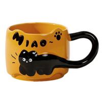 Katės Sukraunami Kavos Puodeliai 380 ml Talpos Mielas Katės Tema Miau Puodeliai Vietą Taupantys Keraminiai Arbatos Puodeliai Dovana Katės Mėgėjams Ir Kolekcionieriams oranžinė