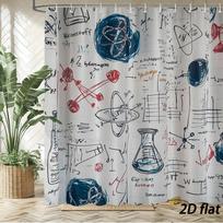 Mokslinė laboratorija Dušo užuolaida Fizika Chemija Eskizo dizainas Kolba Atomas Formulė Poliesteris Vonios dekoras 70,8X70,8 colio 12 kabliukų W60H190(CM)-1 Pcs
