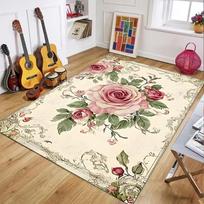 Vintage Floral Area Rug Entryway Mat Living Room Bedroom Carpet Laundry Mat Machine Washable Indoor Outdoor  Rugs Living Room 40x60CM