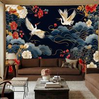 2D Traditional Chinese Crane Tapestry Backdrop for Wall Hanging 47.2x31.5inch/120*80cm