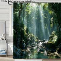 Digital Jungle Stream Illustration Shower Curtain 1pc with 12 Hooks for Bathroom Home Decor Polyester  70.8x70.8 Inch (as the picture,90x180cm35x71in)
