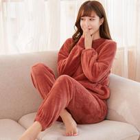 Women's Embroidered Coral Fleece Loungewear Set Loose Warm Two Piece Pajama Top & Jogger Pants One size fits all