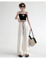 Women's High Waist Color Block Wide Leg Pants Straight Leg Polyester Trousers Micro Stretch Street Style Drapey Lightweight Summer Casual Bottoms M