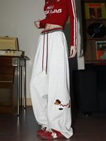 Women's Mid Rise Wide Leg Sweatpants Loose Fit Japanese Casual Dachshund Print Spring Women Track Pants M