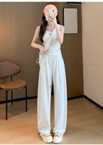 Women's High Waist Wide Leg Pants Trousers Summer Casual Japanese Korean Style Drawstring Pocket Ice Silk Textured Drape Long Trousers M
