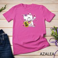 Dabbing Maneki Neko Japanese Lucky Cat and Sakura Flowers Unisex T-shirt 8 XL