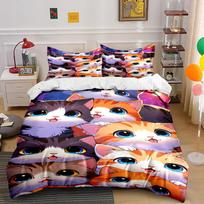 Cute Cartoon Cats Bedding Set for Kids Bedding set (1 duvet cover, 2 pillowcases, duvet not included) 135x200cm