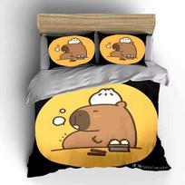 Kawaii Capybara with Steamed Buns Cute Prints bedding Set Exquisite three-piece bedding set gift for kids and adults 135x200cm