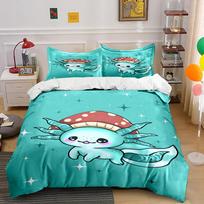 Cute Axolotl with Mushroom Fantasy Print Bedding set (1 duvet cover, 2 pillowcases, duvet not included) 135x200cm
