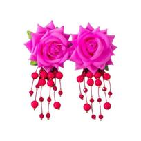 Beads Tassel Faux Rose Earrings Temperament Drop Earrings Romantic Flower Earrings  Girls